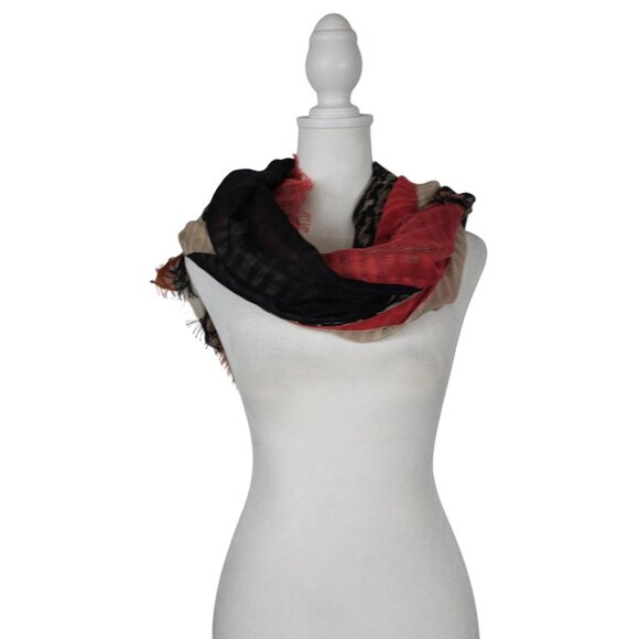 Womens Multicolor Raw Edge Sheer Scarf OS Very Large Shawl Cover Cape Thin - Picture 4 of 16